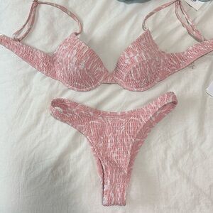 Pink and white underwire bikini set
